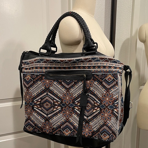 Johnny Was Handbags - Johnny Was Black and Brown Embroidered weekend Bag